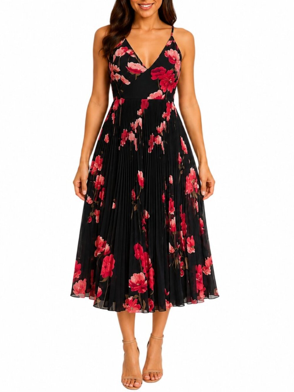 Wilfred Aritzia Beaune Pleated Midi Wrap Dress M Black Red Floral Size L *READ